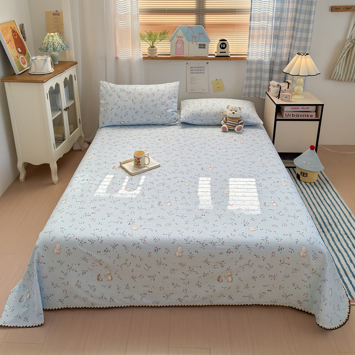 91家纺网 家纺一手货源 找家纺 （总）沐芷 2025 秋冬加厚床单高克重双层纱黑色小花边被单床单三件套