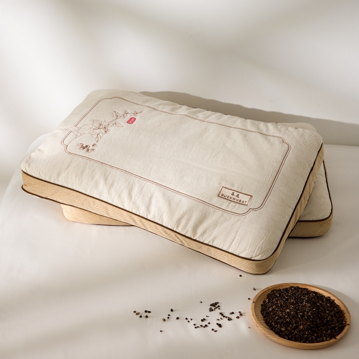 91家纺网 家纺一手货源 找家纺 昕科 2025新款禾绣立体棉麻荞麦枕-棉麻绣花草本荞麦枕头中式亚麻刺绣荞麦壳枕芯 禾绣立体荞麦枕-米色一只