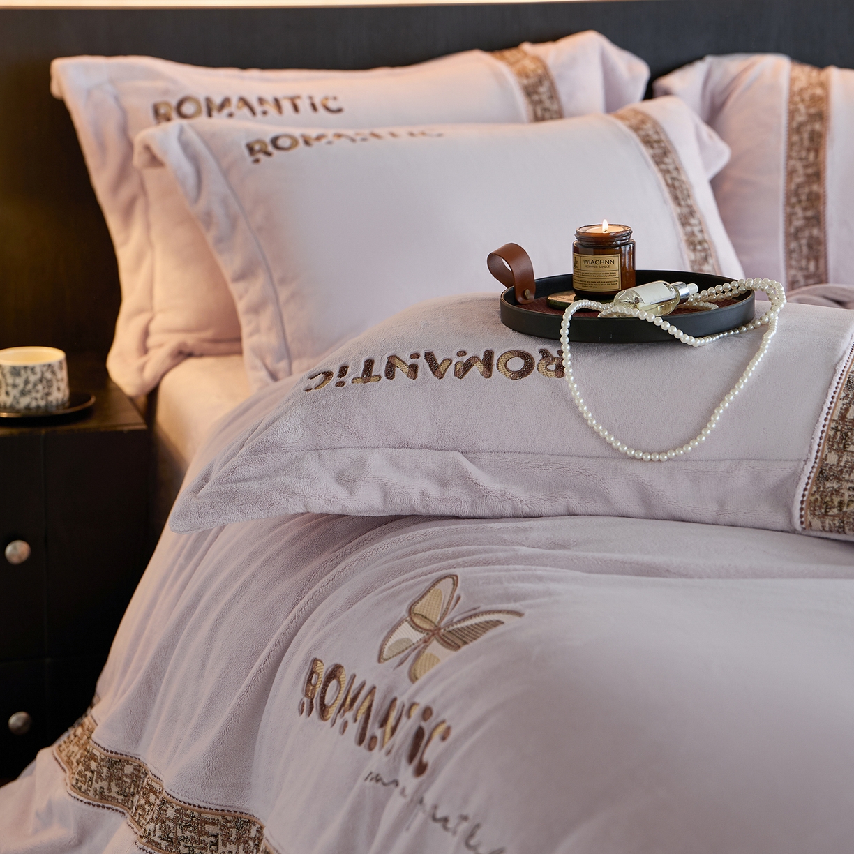 91家纺网 家纺一手货源 找家纺 蓝梦 2025新款直播爆款270克全消光牛奶绒系列四件套-克罗地亚  浅紫