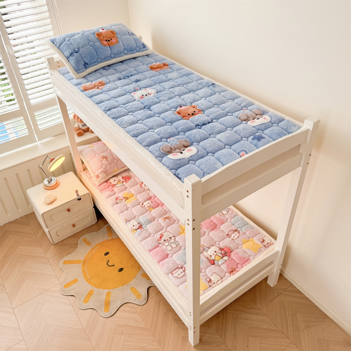 91家纺网 家纺一手货源 找家纺 雯豆家纺 2025新款泰迪绒学生宿舍床褥床垫床护垫 泰迪绒床褥-粉色KT