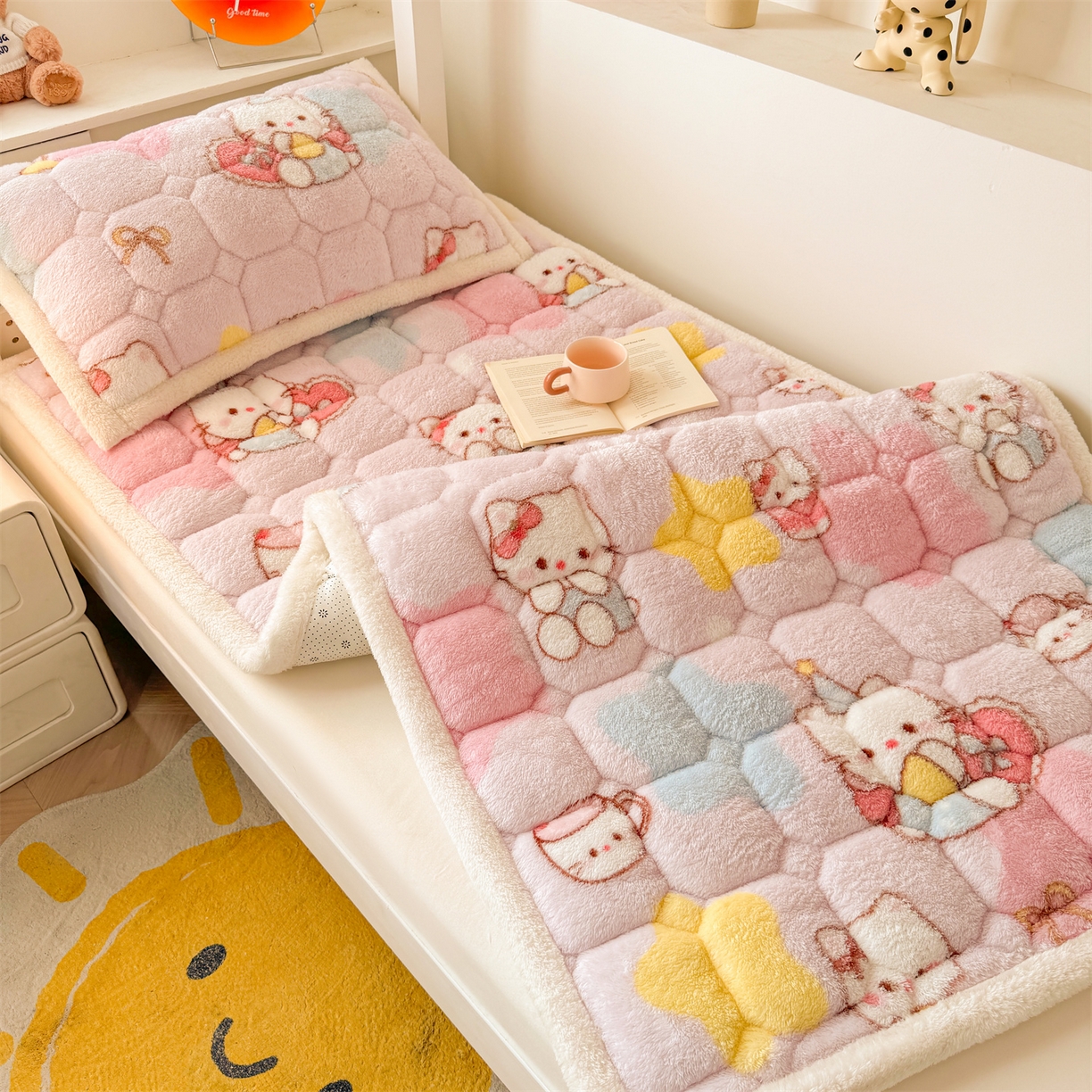 91家纺网 家纺一手货源 找家纺 雯豆家纺 2025新款泰迪绒学生宿舍床褥床垫床护垫 泰迪绒床褥-粉色KT