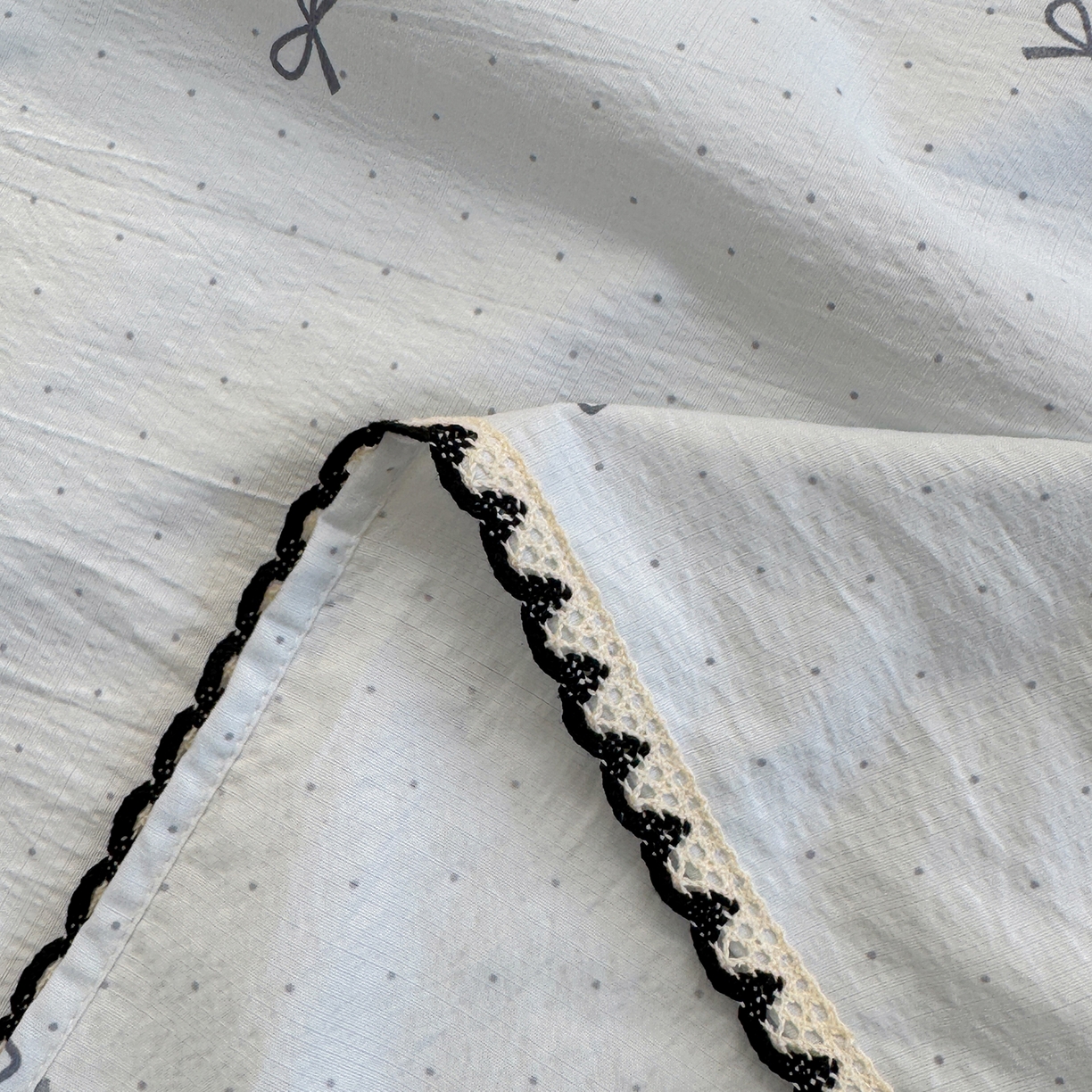 91家纺网 家纺一手货源 找家纺 沐芷 2025 秋冬加厚床单高克重双层纱黑色小花边被单床单三件套 波点蓝结