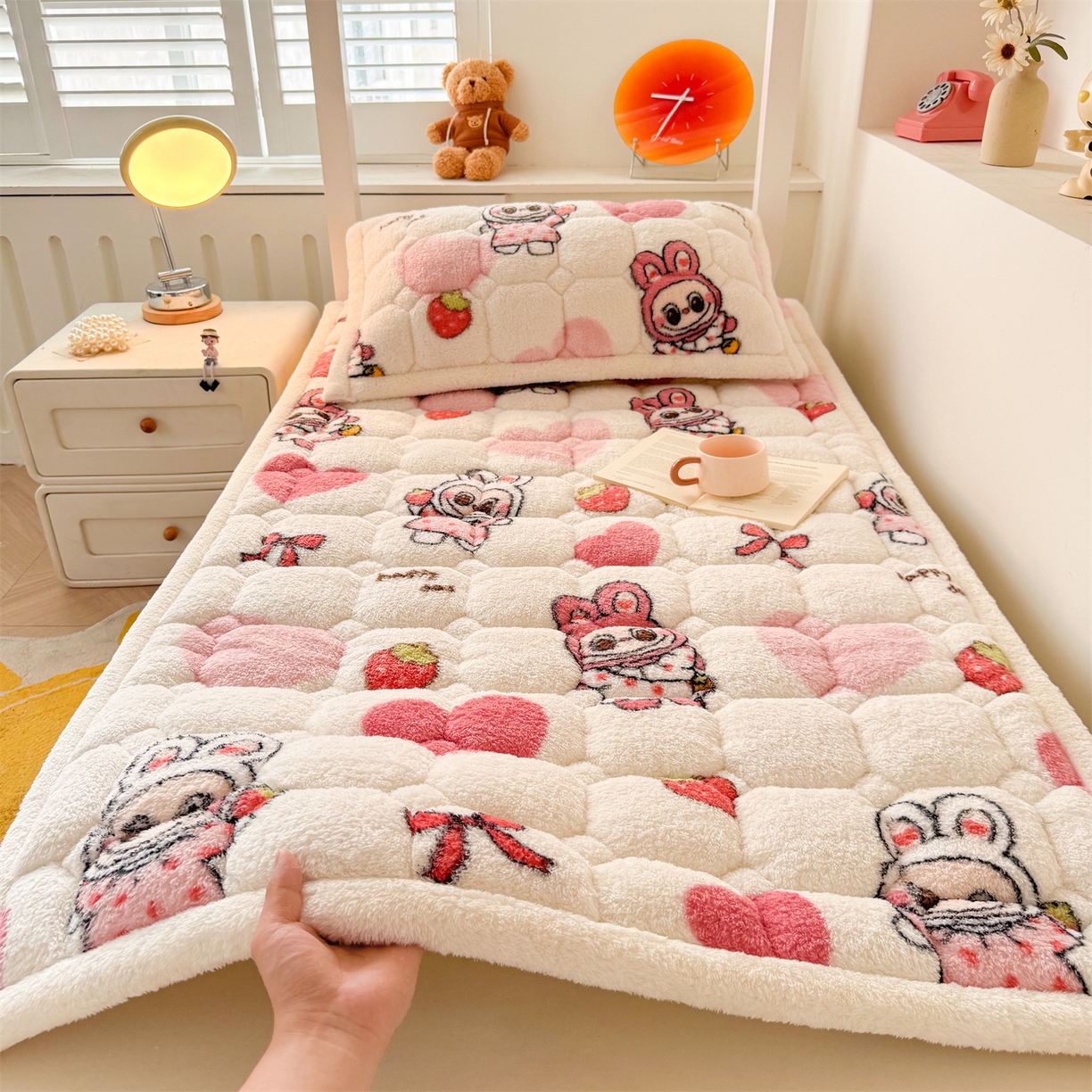 91家纺网 家纺一手货源 找家纺 雯豆家纺 2025新款泰迪绒学生宿舍床褥床垫床护垫 泰迪绒床褥-可爱布布