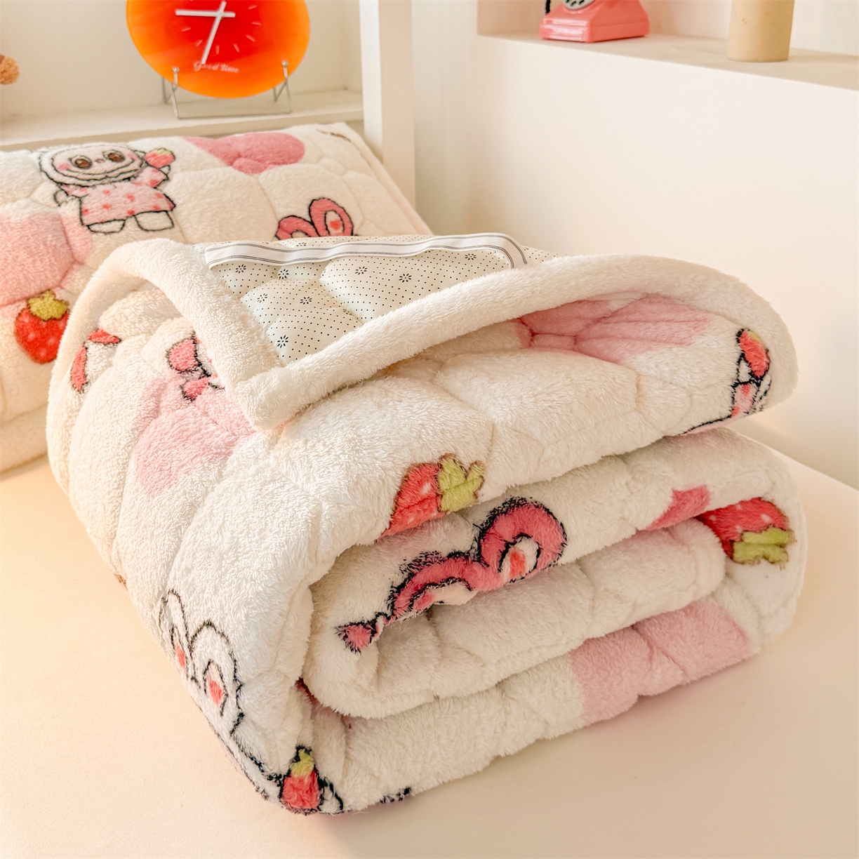 91家纺网 家纺一手货源 找家纺 雯豆家纺 2025新款泰迪绒学生宿舍床褥床垫床护垫 泰迪绒床褥-可爱布布