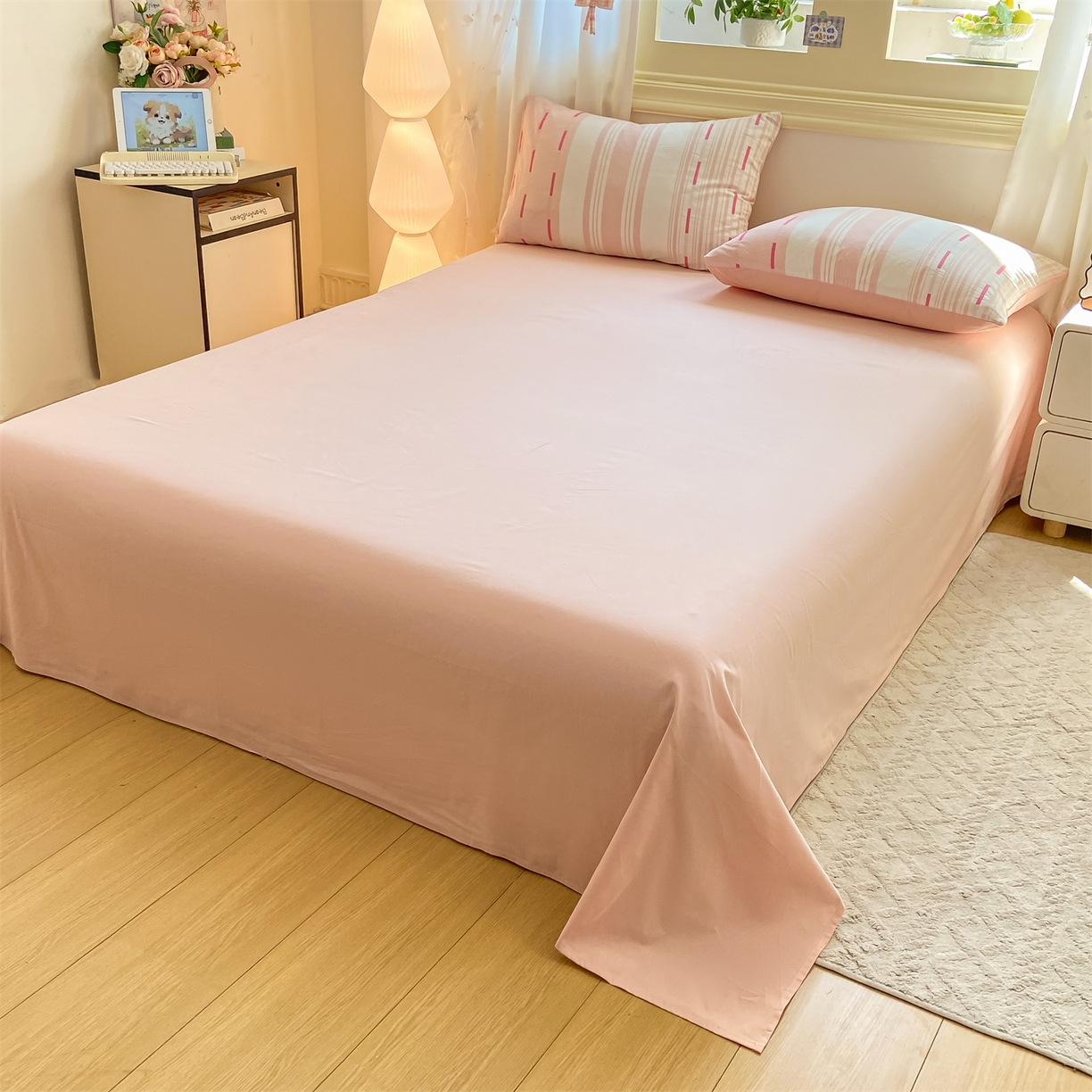 91家纺网 家纺一手货源 找家纺 灰鲸 2025新款A类全棉磨毛四件套 速律-粉