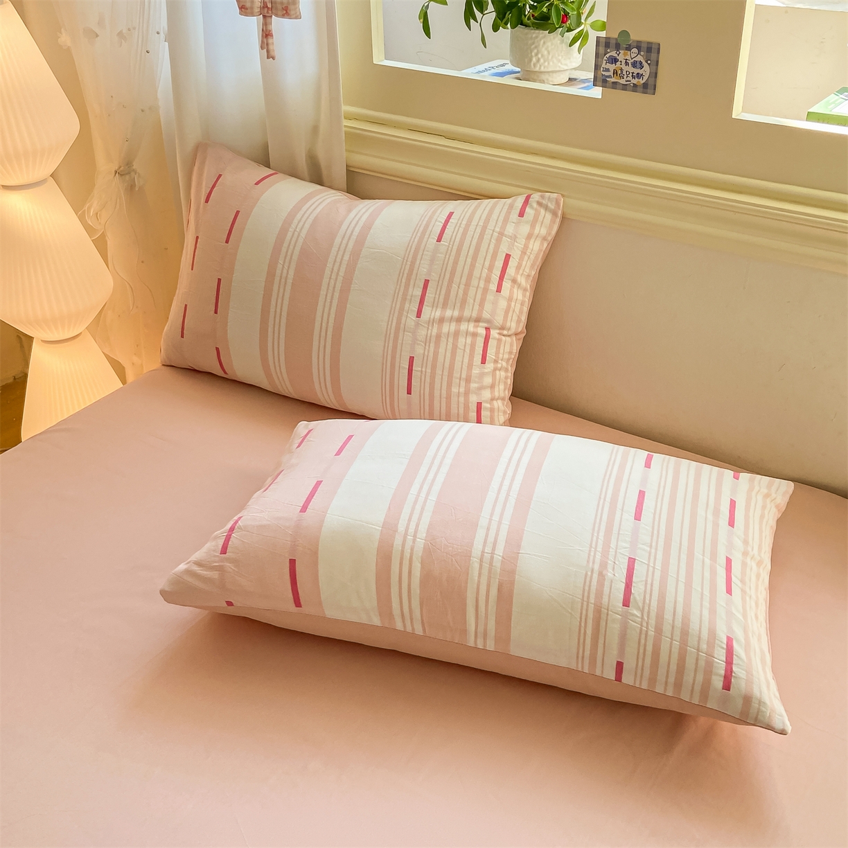 91家纺网 家纺一手货源 找家纺 灰鲸 2025新款A类全棉磨毛四件套 速律-粉