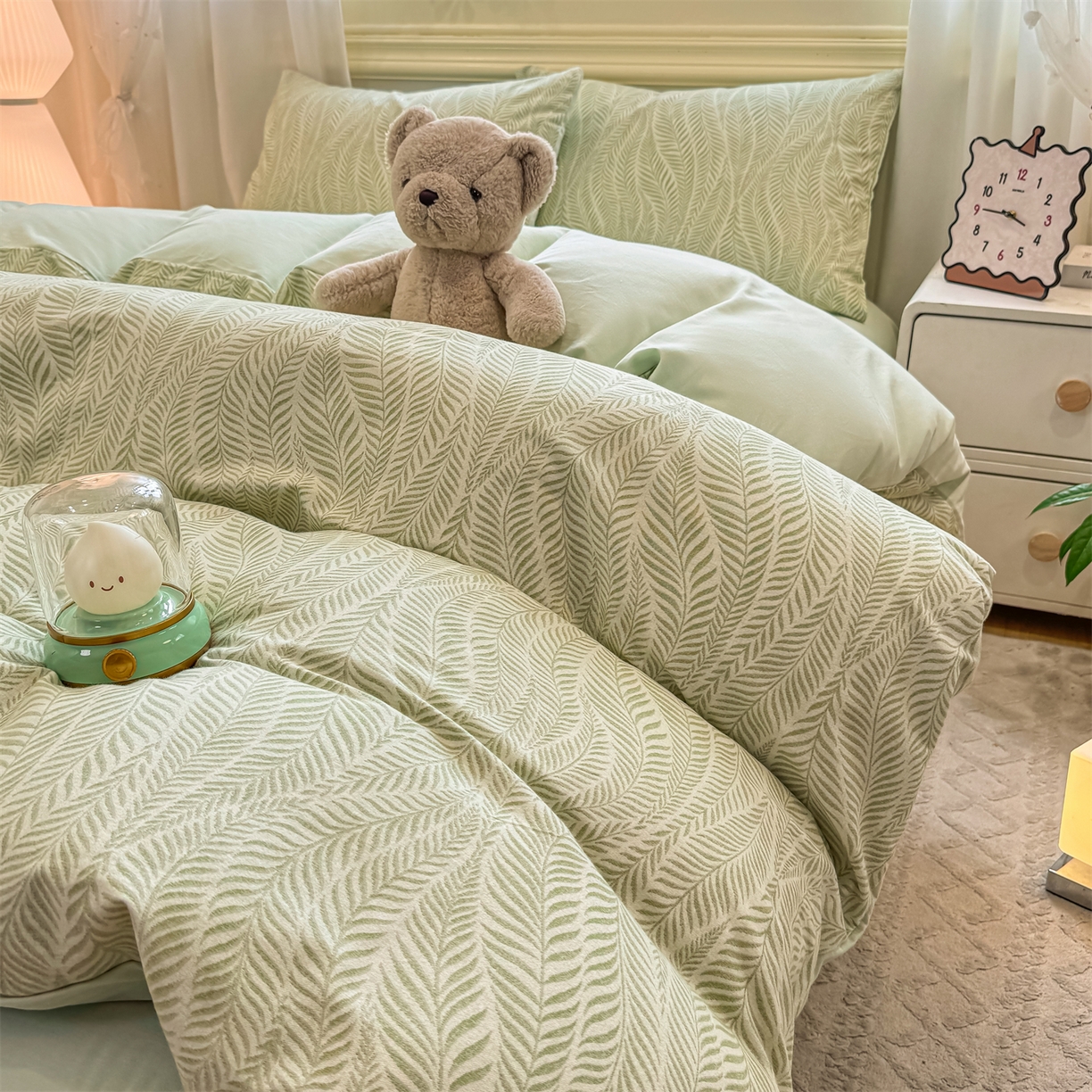 91家纺网 家纺一手货源 找家纺 灰鲸 2025新款A类全棉磨毛四件套 千逐-绿