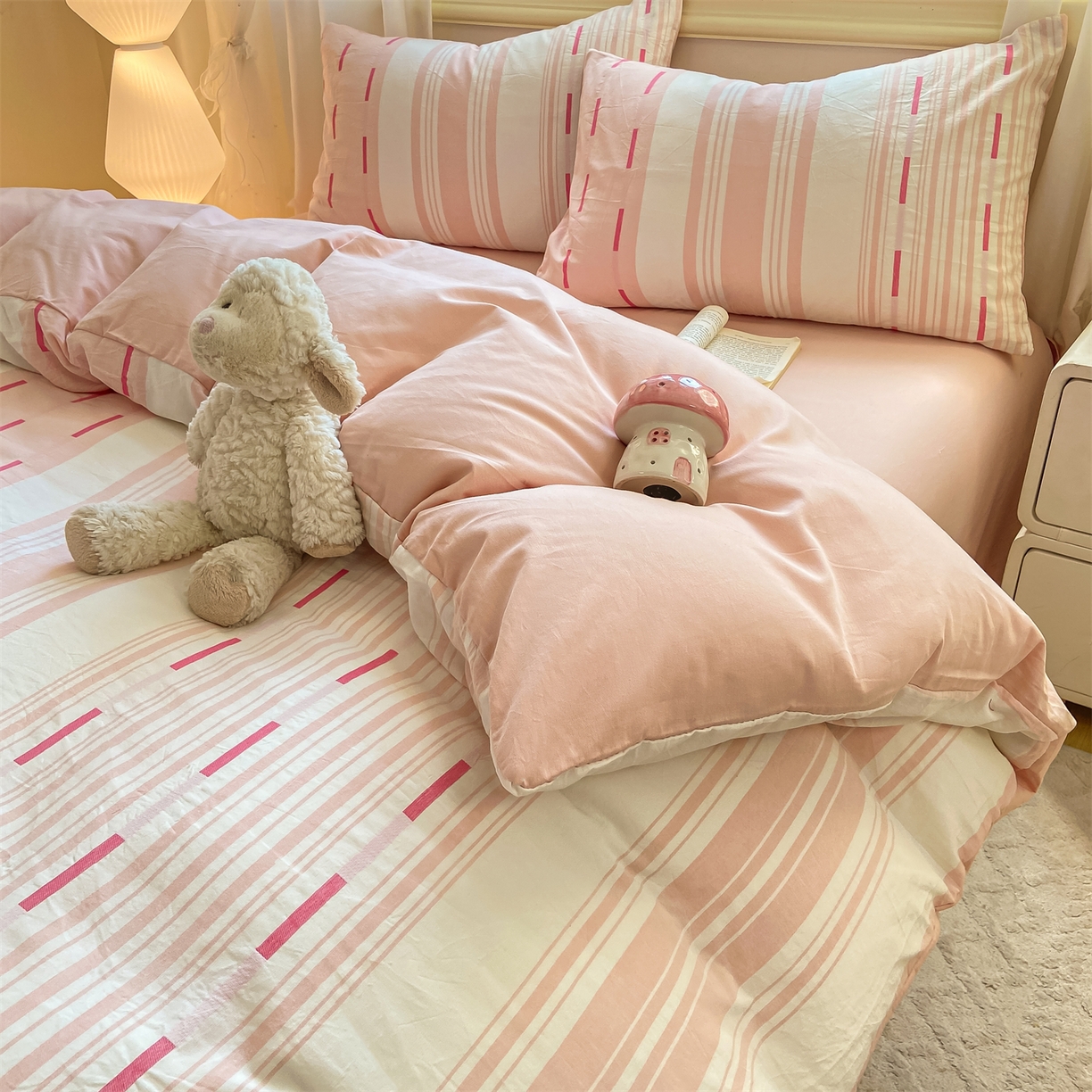 91家纺网 家纺一手货源 找家纺 灰鲸 2025新款A类全棉磨毛四件套 速律-粉