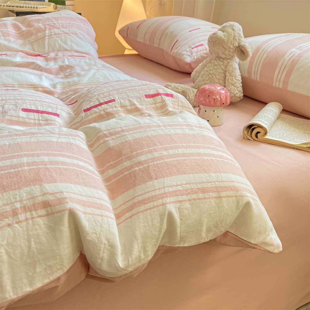 91家纺网 家纺一手货源 找家纺 灰鲸 2025新款A类全棉磨毛四件套 速律-粉