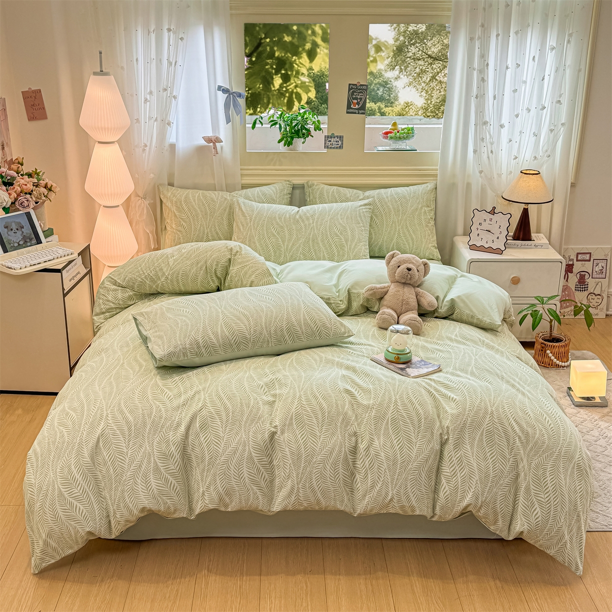 91家纺网 家纺一手货源 找家纺 灰鲸 2025新款A类全棉磨毛四件套 千逐-绿