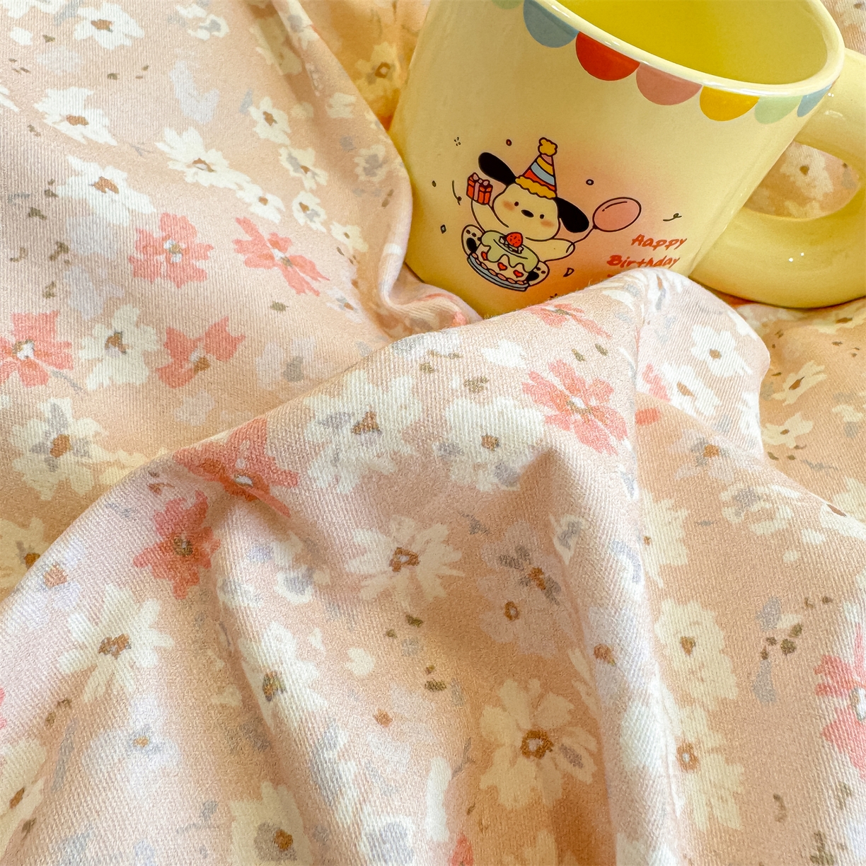 91家纺网 家纺一手货源 找家纺 灰鲸 2025新款A类全棉磨毛四件套 零落-粉