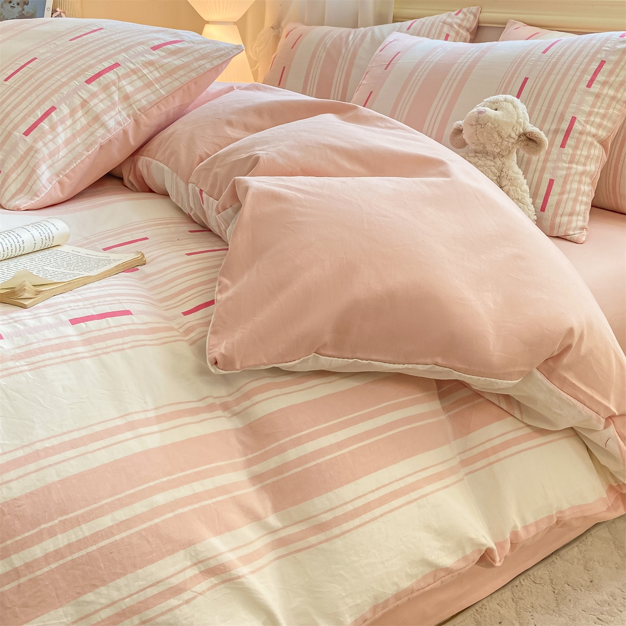 91家纺网 家纺一手货源 找家纺 灰鲸 2025新款A类全棉磨毛四件套 速律-粉