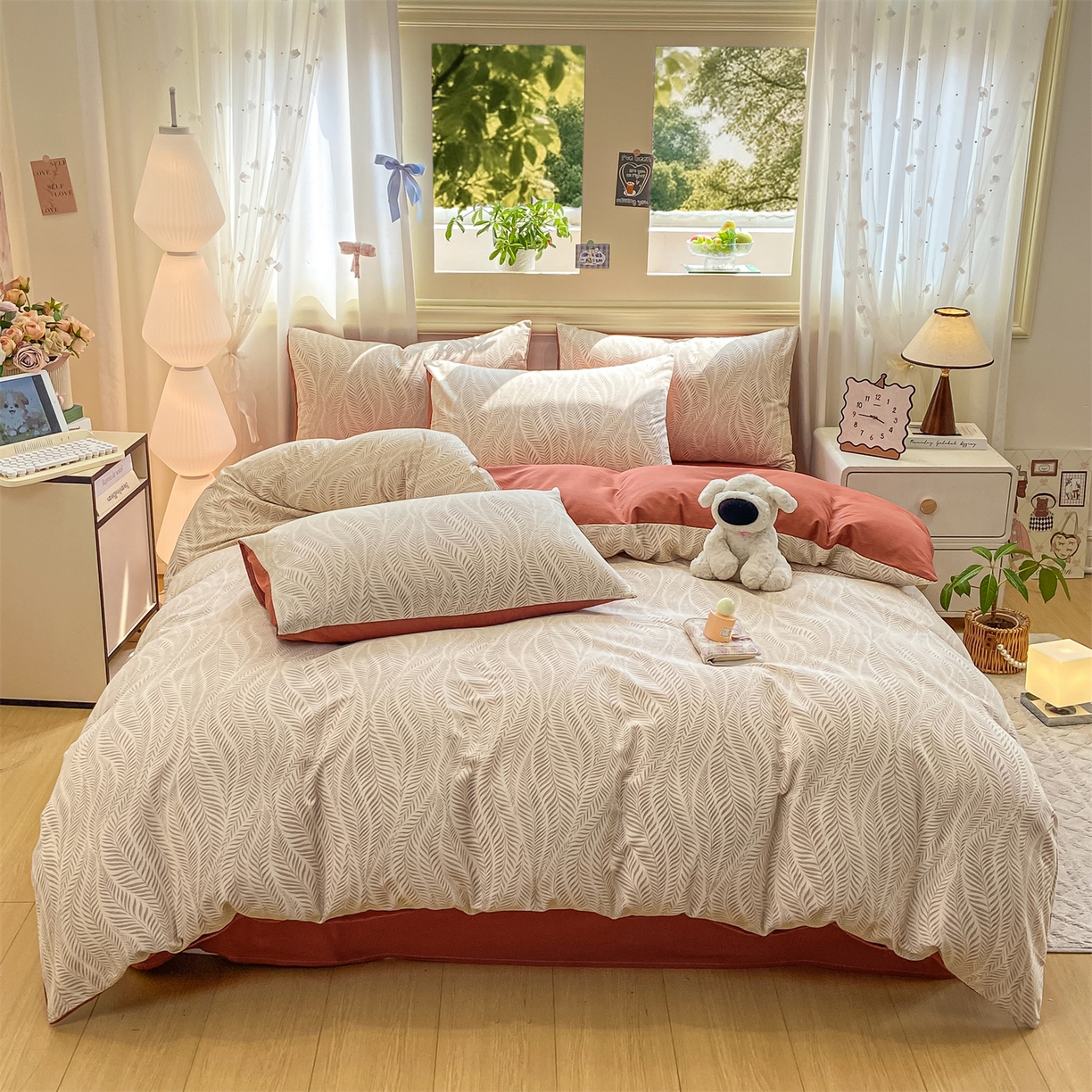 91家纺网 家纺一手货源 找家纺 灰鲸 2025新款A类全棉磨毛四件套 千逐-咖