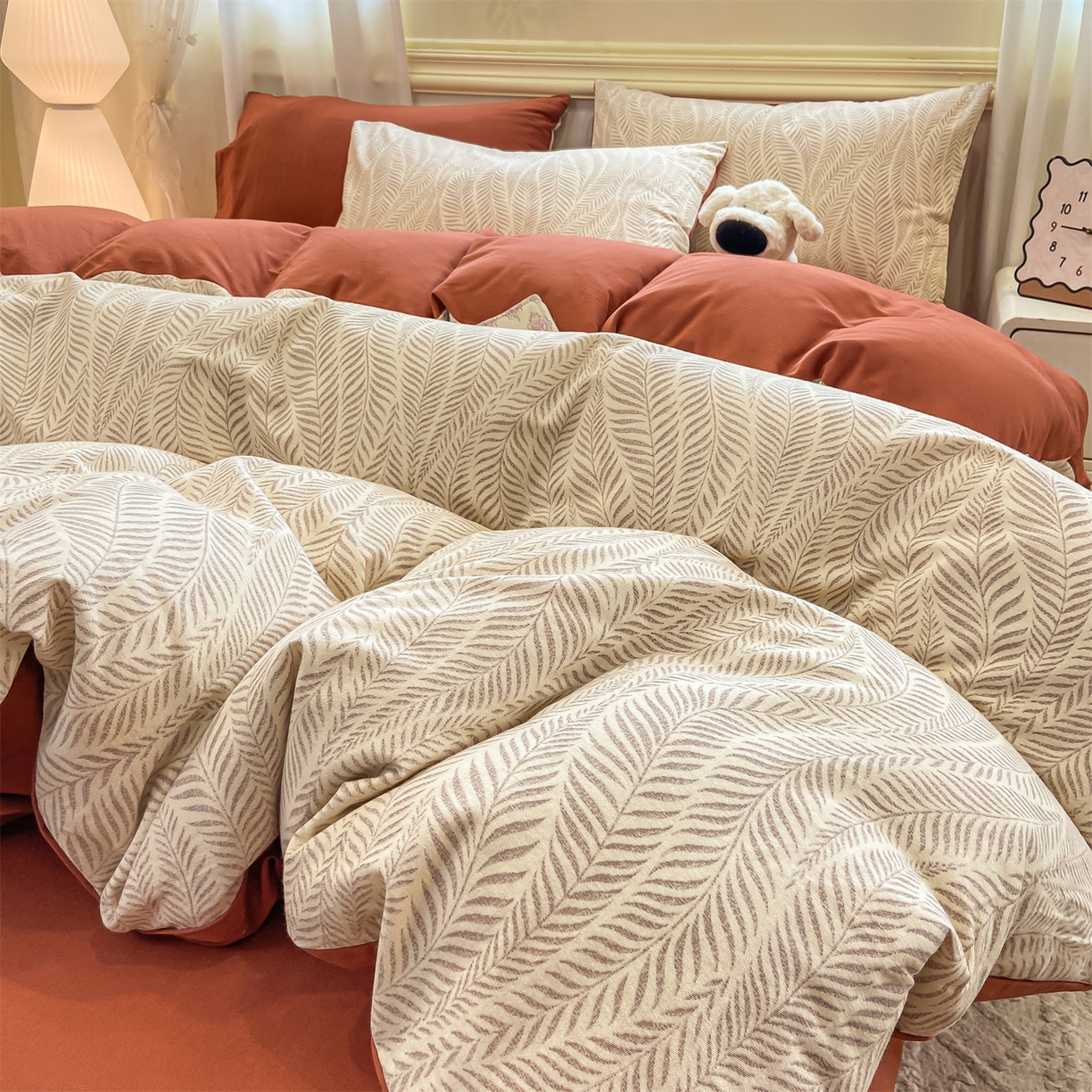 91家纺网 家纺一手货源 找家纺 灰鲸 2025新款A类全棉磨毛四件套 千逐-咖