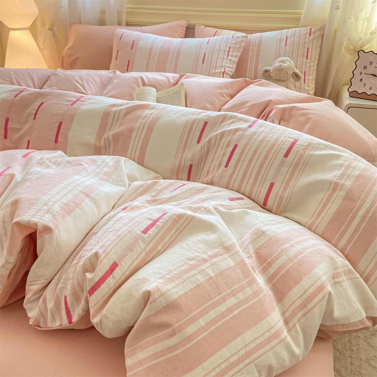 91家纺网 家纺一手货源 找家纺 灰鲸 2025新款A类全棉磨毛四件套 速律-粉