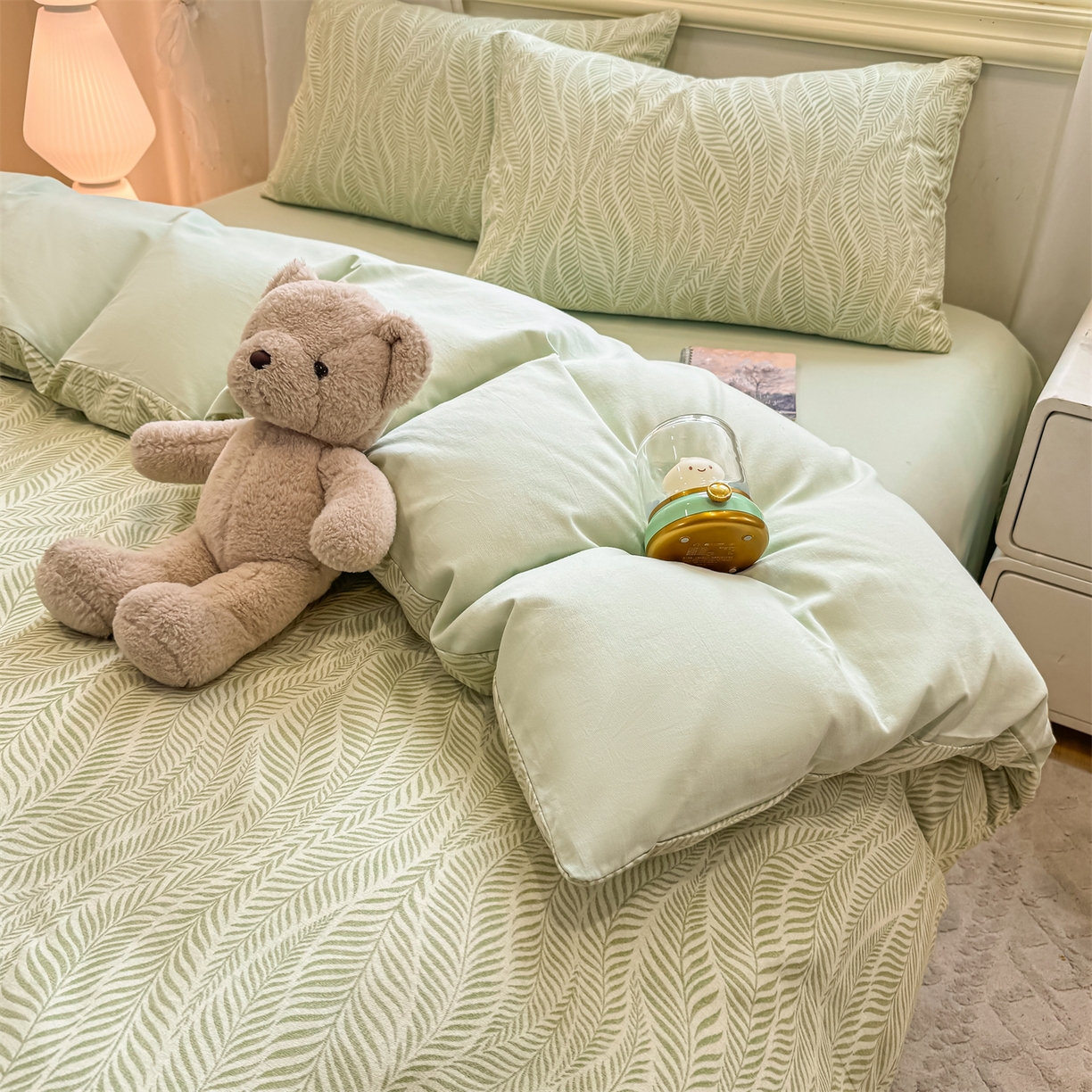 91家纺网 家纺一手货源 找家纺 灰鲸 2025新款A类全棉磨毛四件套 千逐-绿