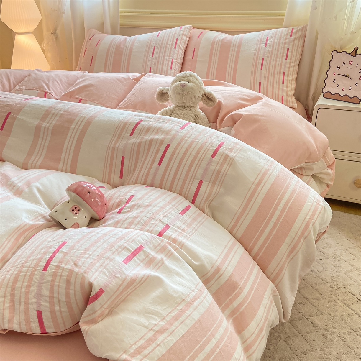 91家纺网 家纺一手货源 找家纺 灰鲸 2025新款A类全棉磨毛四件套 速律-粉