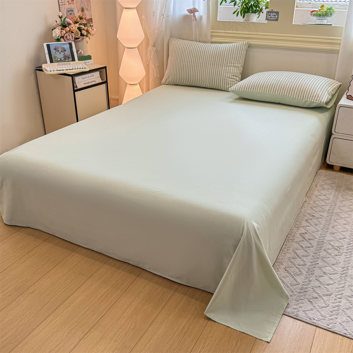 91家纺网 家纺一手货源 找家纺 灰鲸 2025新款A类全棉磨毛四件套 静初-绿