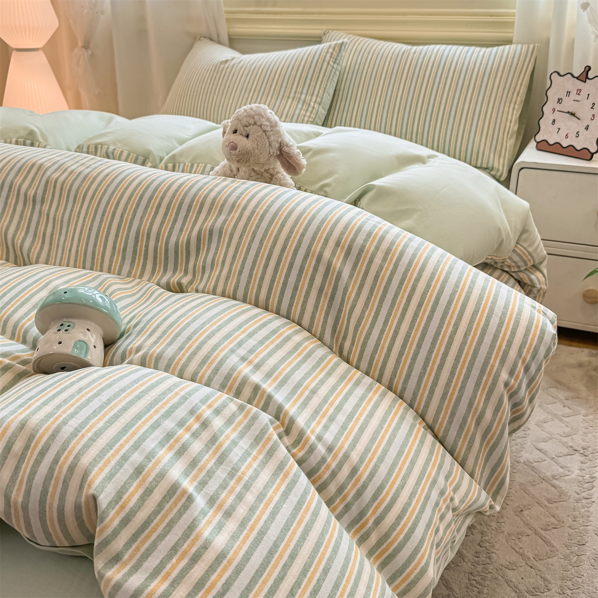 91家纺网 家纺一手货源 找家纺 灰鲸 2025新款A类全棉磨毛四件套 静初-绿