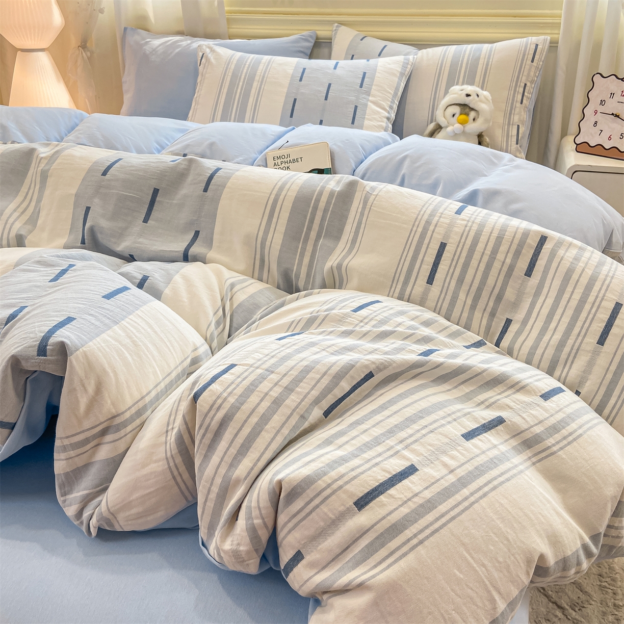 91家纺网 家纺一手货源 找家纺 灰鲸 2025新款A类全棉磨毛四件套 速律-蓝