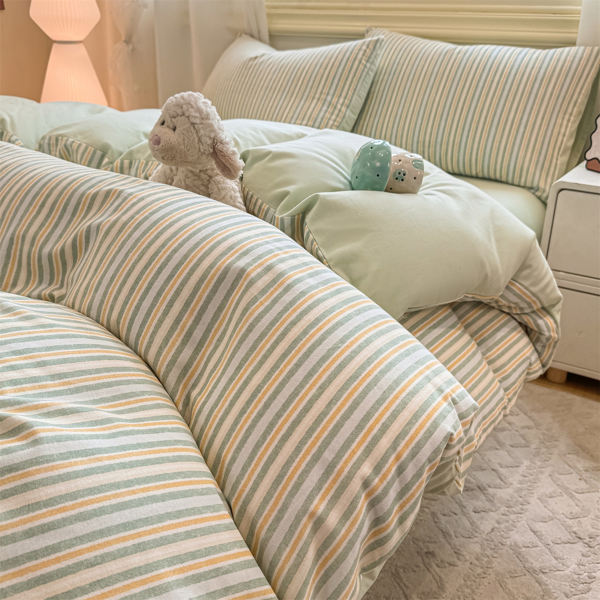 91家纺网 家纺一手货源 找家纺 灰鲸 2025新款A类全棉磨毛四件套 静初-绿