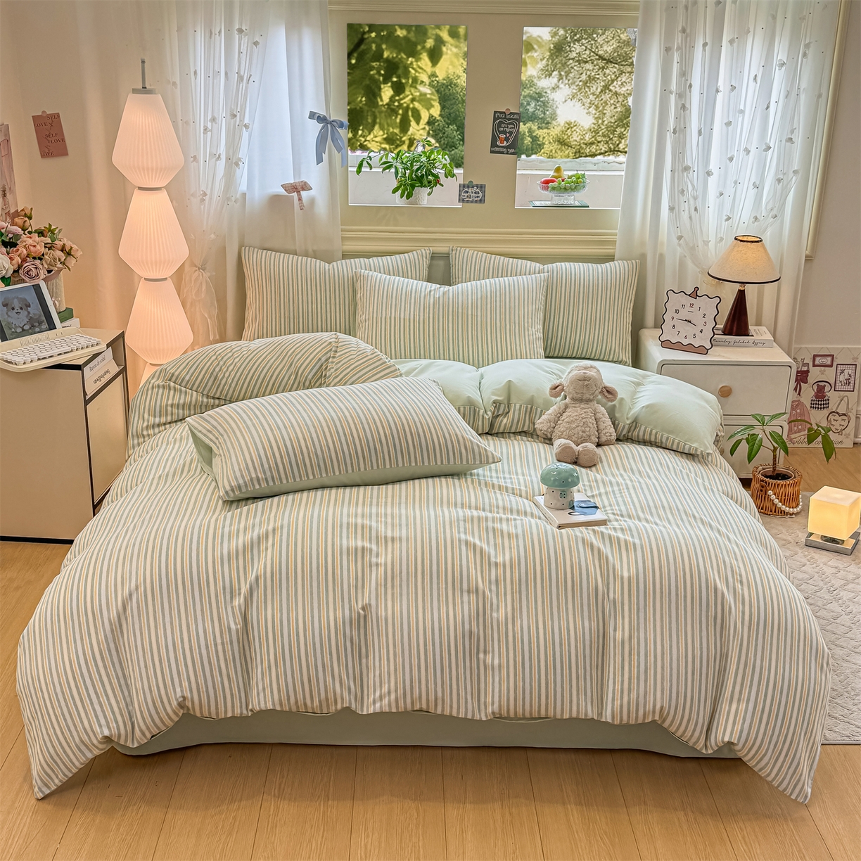 91家纺网 家纺一手货源 找家纺 灰鲸 2025新款A类全棉磨毛四件套 静初-绿