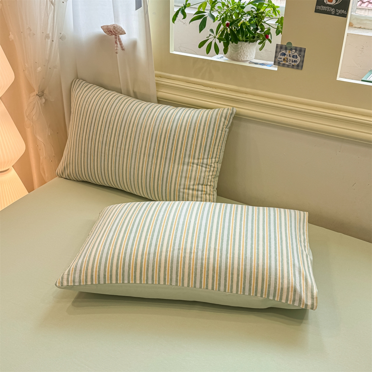 91家纺网 家纺一手货源 找家纺 灰鲸 2025新款A类全棉磨毛四件套 静初-绿