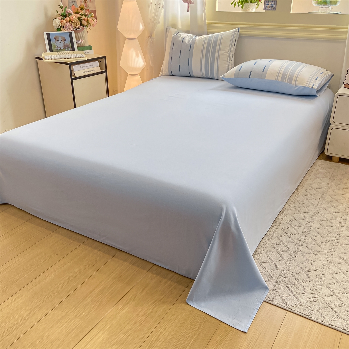 91家纺网 家纺一手货源 找家纺 灰鲸 2025新款A类全棉磨毛四件套 速律-蓝