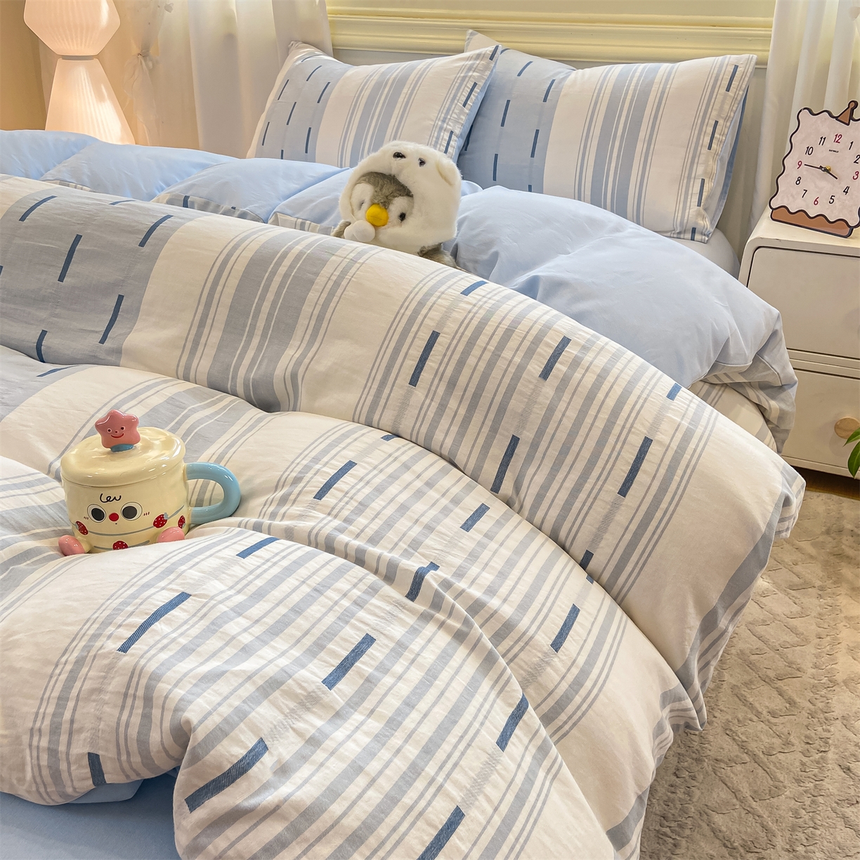 91家纺网 家纺一手货源 找家纺 灰鲸 2025新款A类全棉磨毛四件套 速律-蓝