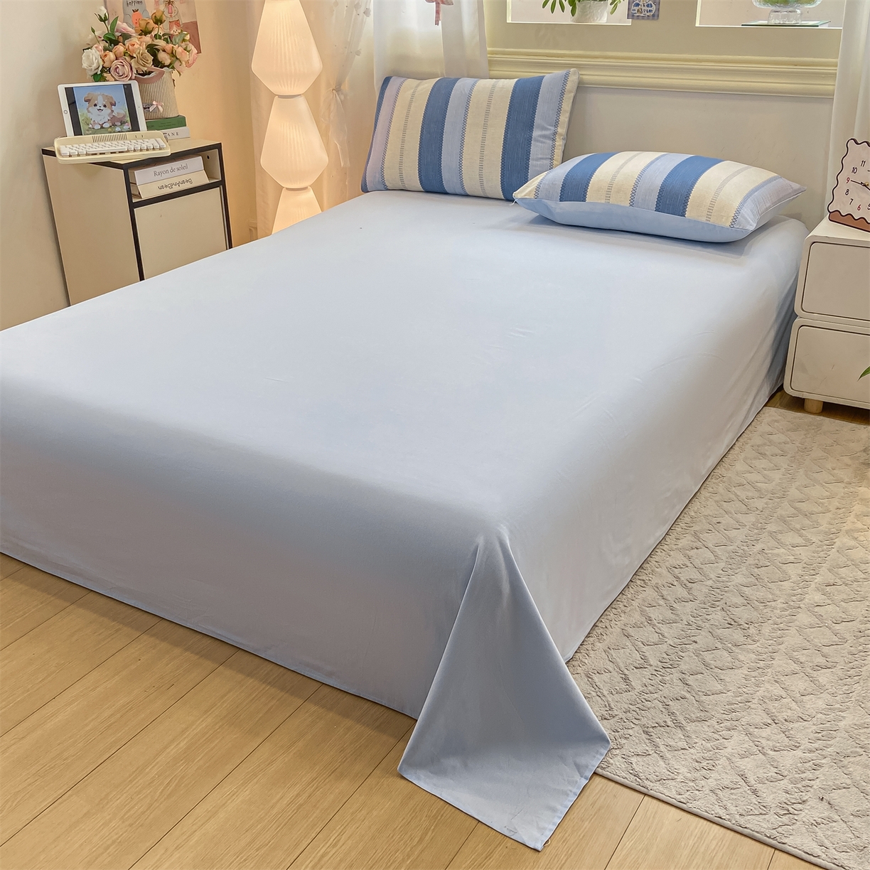 91家纺网 家纺一手货源 找家纺 灰鲸 2025新款A类全棉磨毛四件套 格律-蓝