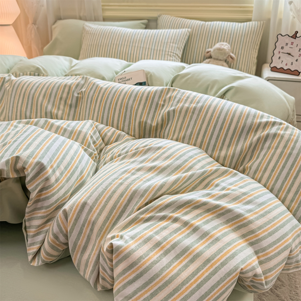 91家纺网 家纺一手货源 找家纺 灰鲸 2025新款A类全棉磨毛四件套 静初-绿