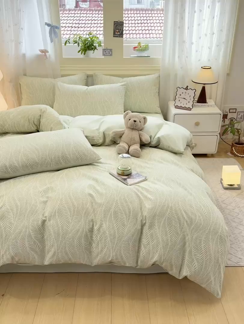 91家纺网 家纺一手货源 找家纺 灰鲸 2025新款A类全棉磨毛四件套 千逐-绿