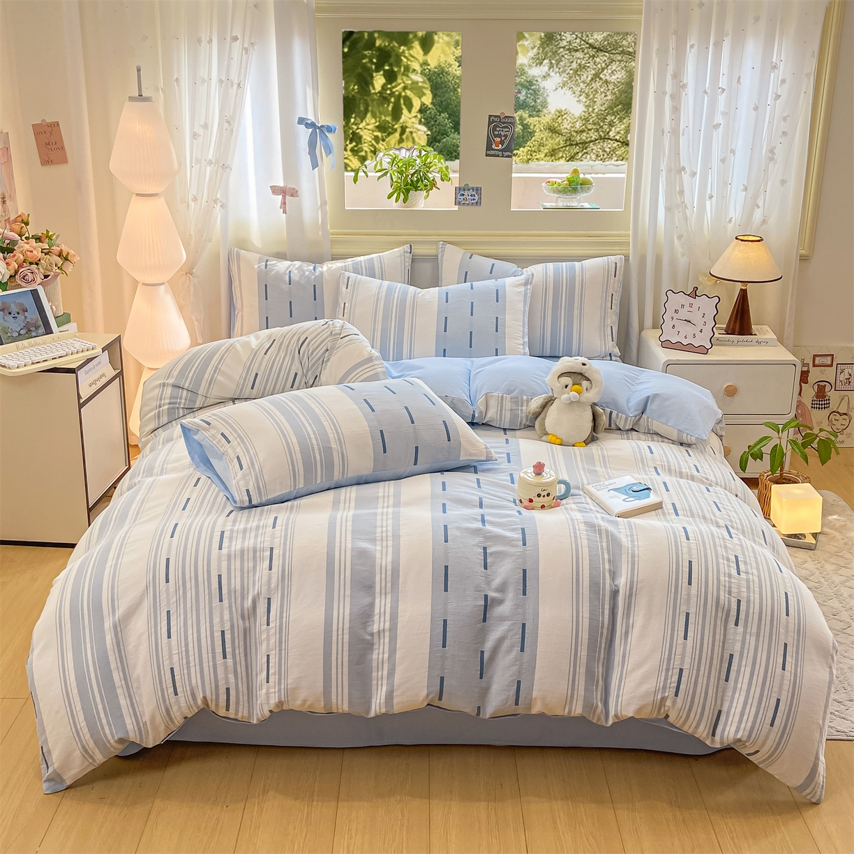 91家纺网 家纺一手货源 找家纺 灰鲸 2025新款A类全棉磨毛四件套 速律-蓝