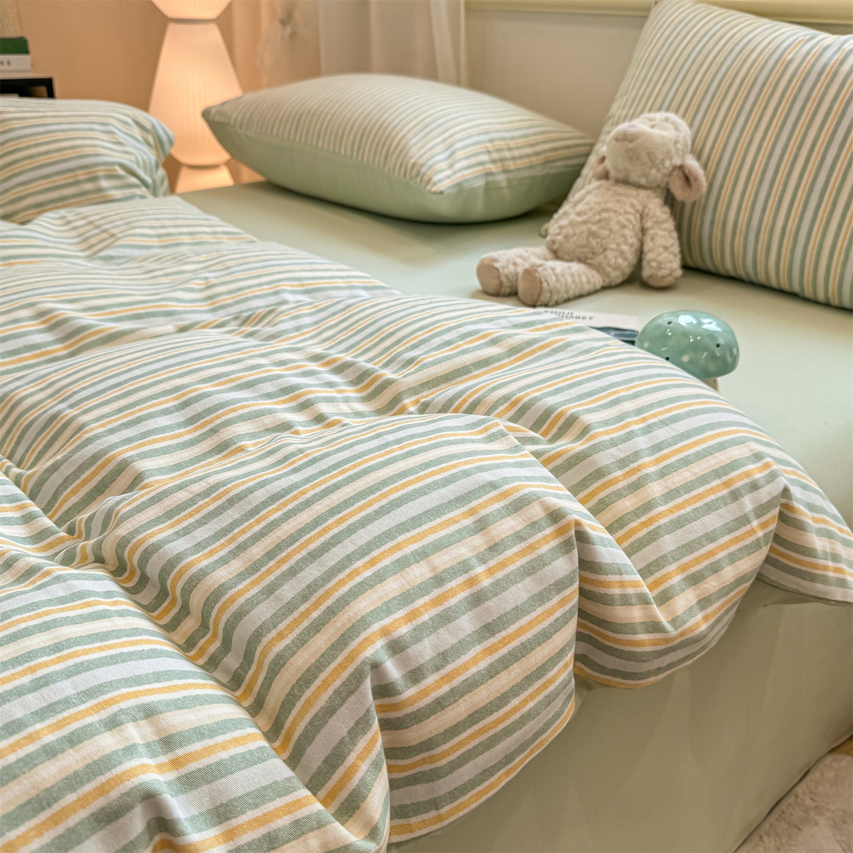 91家纺网 家纺一手货源 找家纺 灰鲸 2025新款A类全棉磨毛四件套 静初-绿