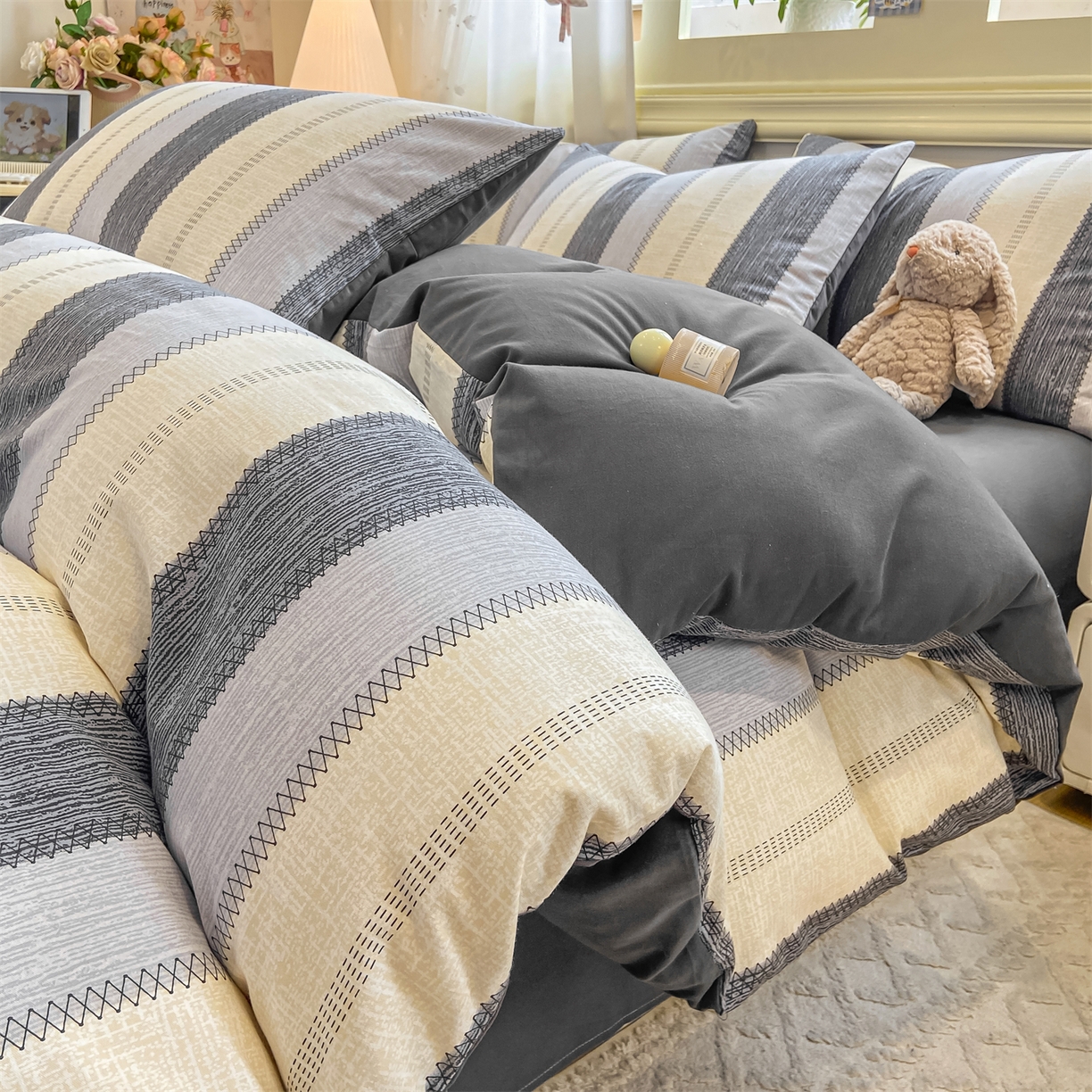 灰鲸 2025新款A类全棉磨毛四件套 格律-灰