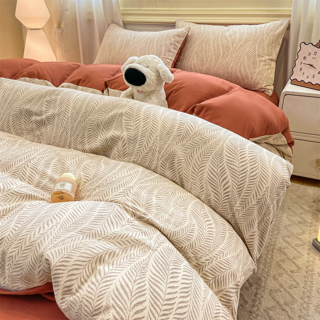 91家纺网 家纺一手货源 找家纺 灰鲸 2025新款A类全棉磨毛四件套 千逐-咖