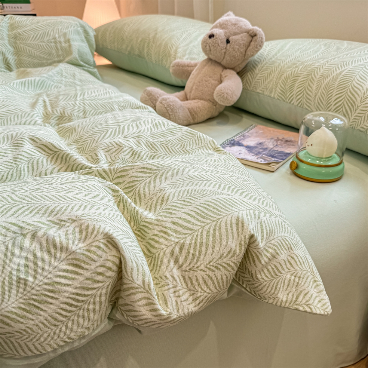 91家纺网 家纺一手货源 找家纺 灰鲸 2025新款A类全棉磨毛四件套 千逐-绿