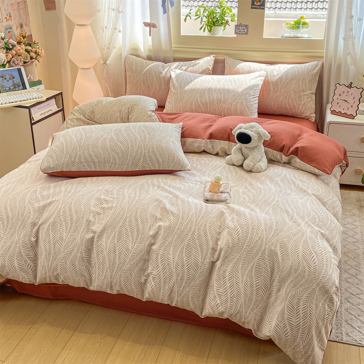 91家纺网 家纺一手货源 找家纺 灰鲸 2025新款A类全棉磨毛四件套 千逐-咖