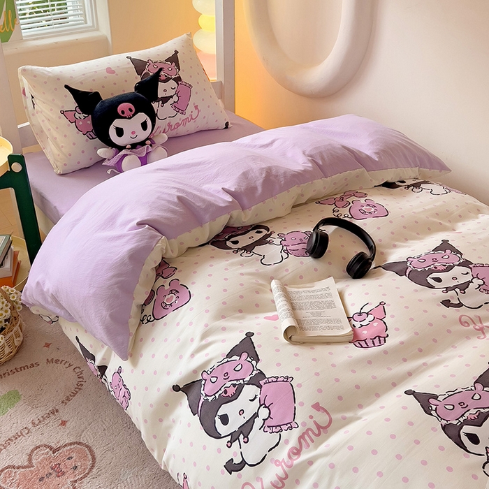 91家纺网 家纺一手货源 找家纺 （总）港岛妹妹 2025新款云朵水洗工艺三丽鸥学生宿舍三件套上下铺三件套