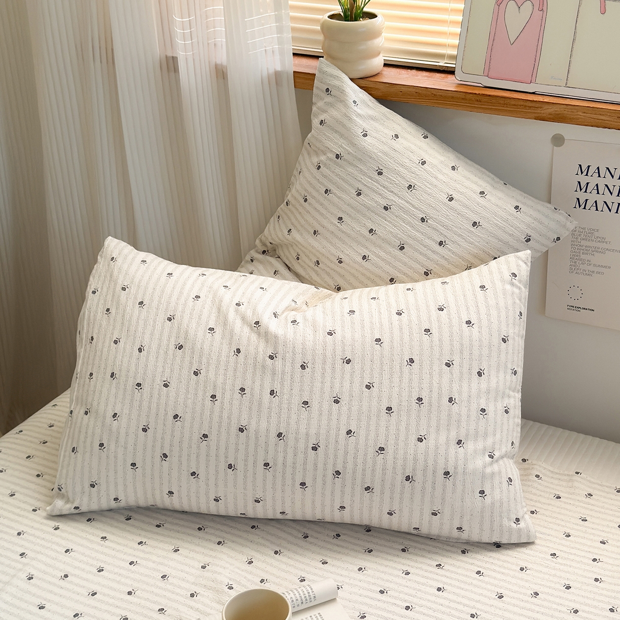 91家纺网 家纺一手货源 找家纺 沐芷 2025 秋冬加厚床单高克重双层纱黑色小花边被单床单三件套 织梦