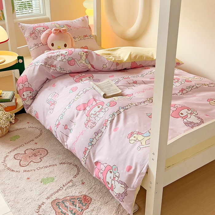 91家纺网 家纺一手货源 找家纺 （总）港岛妹妹 2025新款云朵水洗工艺三丽鸥学生宿舍三件套上下铺三件套