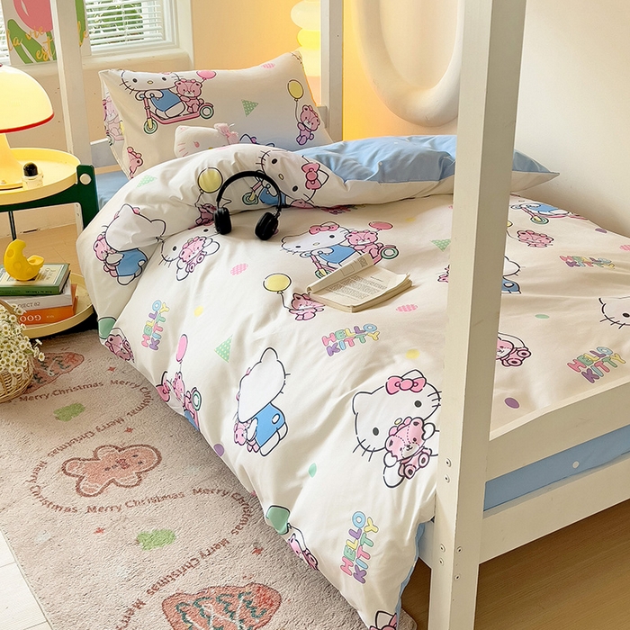 91家纺网 家纺一手货源 找家纺 （总）港岛妹妹 2025新款云朵水洗工艺三丽鸥学生宿舍三件套上下铺三件套