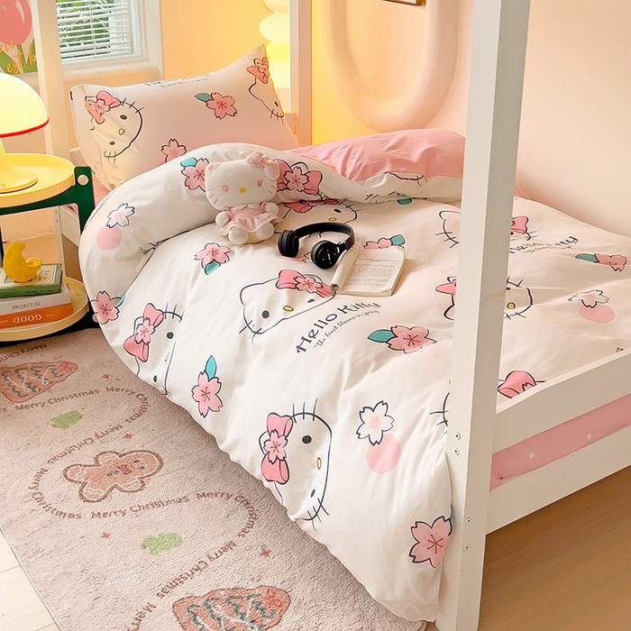 91家纺网 家纺一手货源 找家纺 （总）港岛妹妹 2025新款云朵水洗工艺三丽鸥学生宿舍三件套上下铺三件套