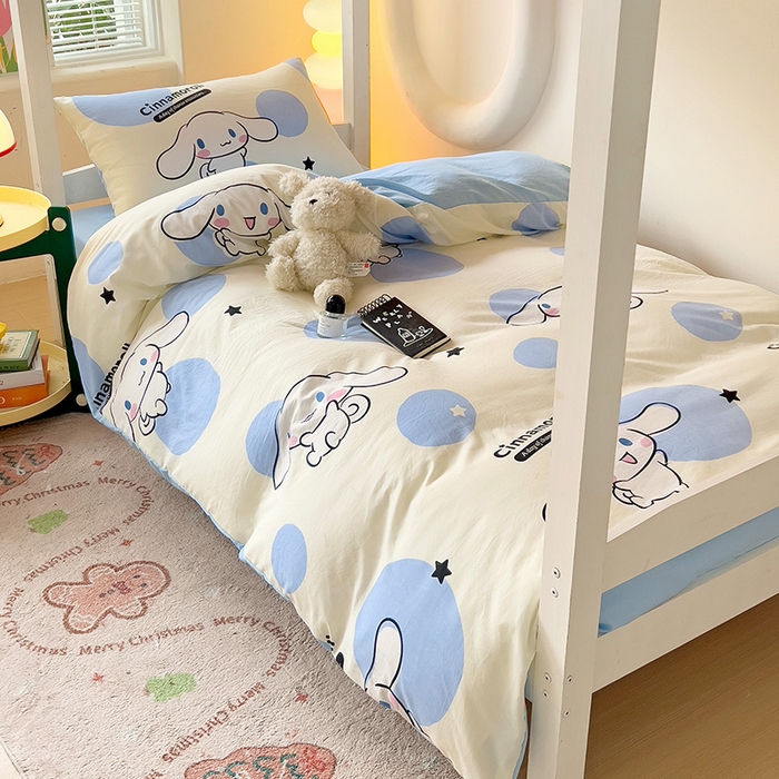 91家纺网 家纺一手货源 找家纺 （总）港岛妹妹 2025新款云朵水洗工艺三丽鸥学生宿舍三件套上下铺三件套