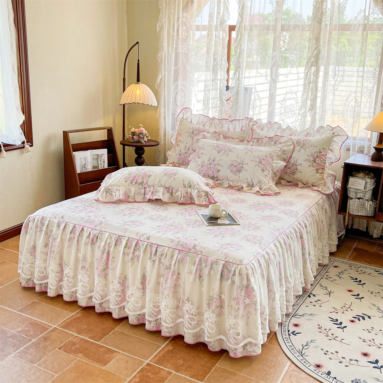 91家纺网 家纺一手货源 找家纺 宜凡家纺 2025新款全棉韩版床裙四件套 邂逅浪漫