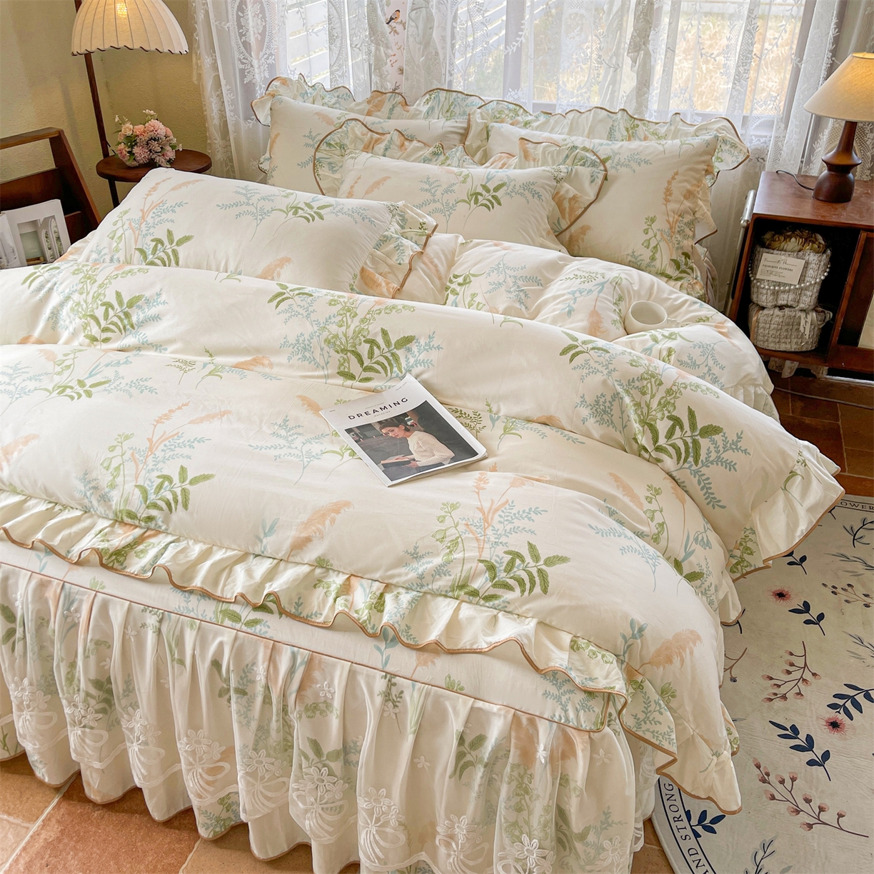 91家纺网 家纺一手货源 找家纺 宜凡家纺 2025新款全棉韩版床裙四件套 秋日恋歌