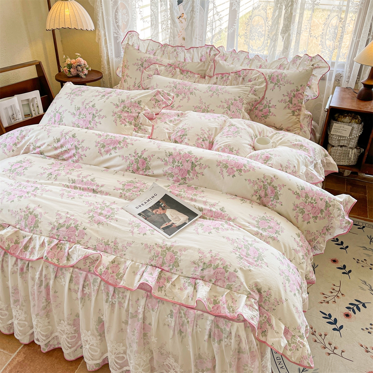 91家纺网 家纺一手货源 找家纺 宜凡家纺 2025新款全棉韩版床裙四件套 邂逅浪漫