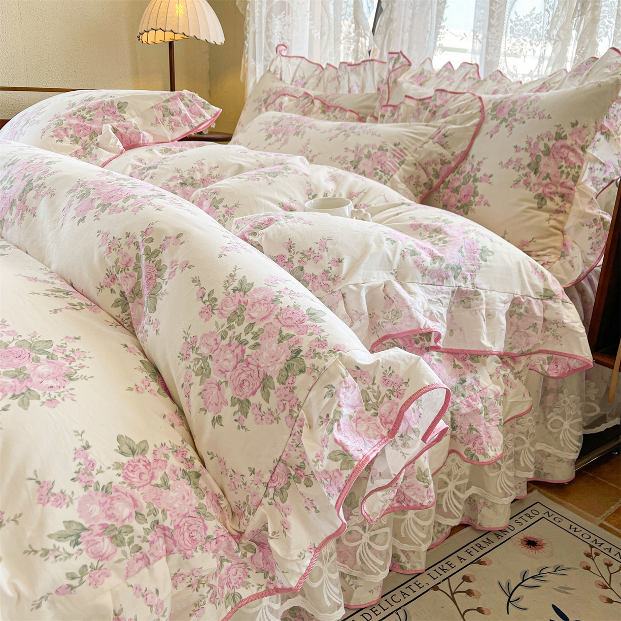 91家纺网 家纺一手货源 找家纺 宜凡家纺 2025新款全棉韩版床裙四件套 邂逅浪漫