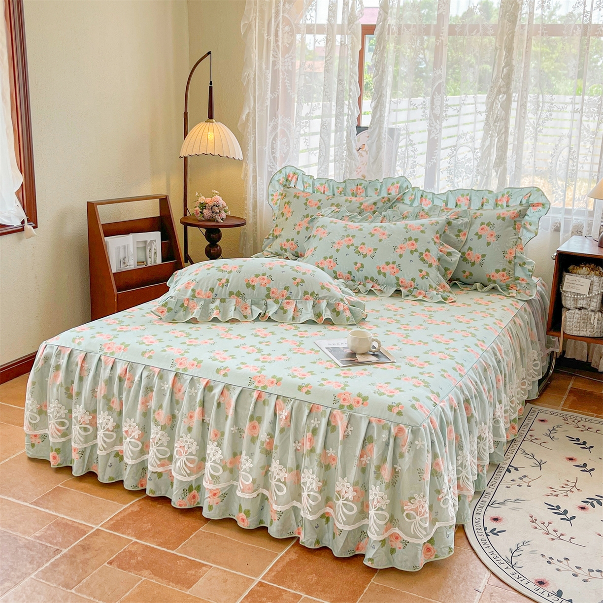 91家纺网 家纺一手货源 找家纺 宜凡家纺 2025新款全棉韩版床裙四件套 雾悦山漫