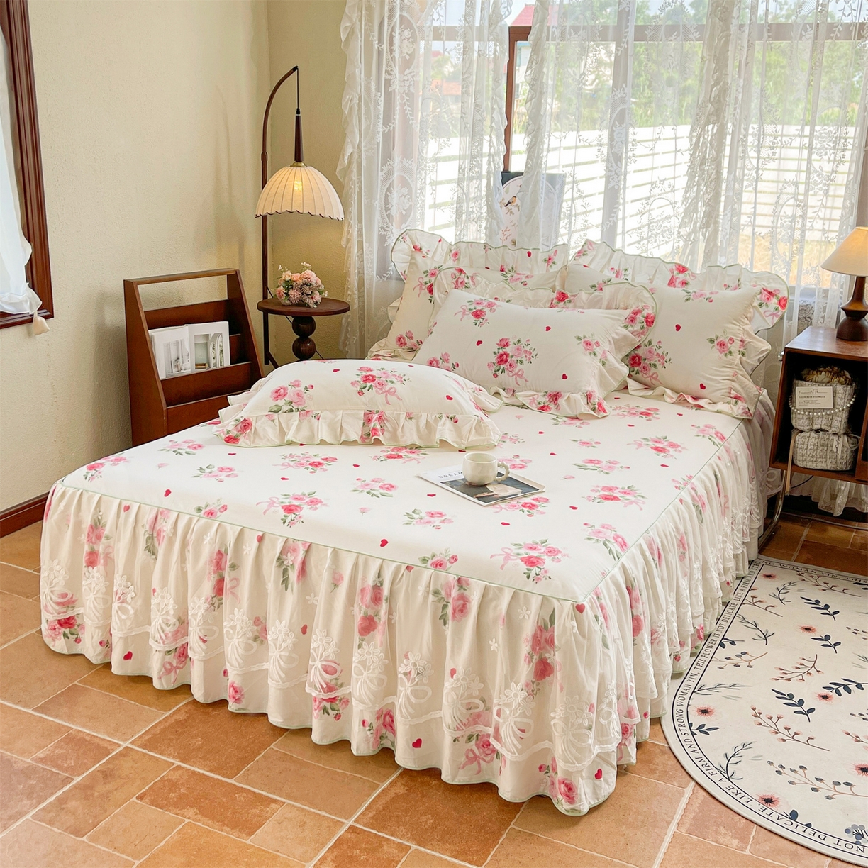 91家纺网 家纺一手货源 找家纺 宜凡家纺 2025新款全棉韩版床裙四件套 悦香花初